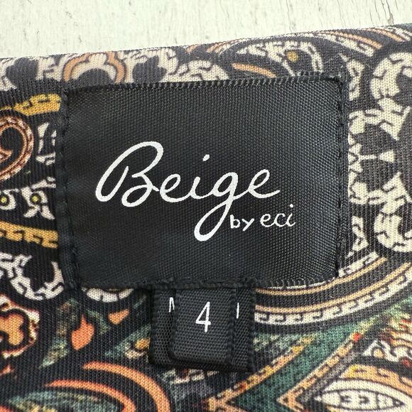 Beige ECI Sheath Dress 4 Paisley Scuba Knit Midi Pencil Fall Career Office - Picture 9 of 11